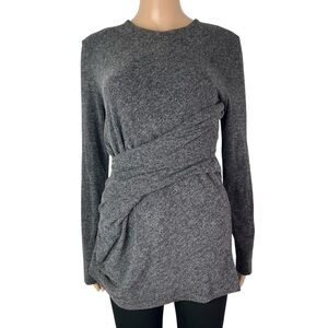 T Alexander Wang Stretch Twisted Attached Faux Wrap Gray Long Sleeve Top Shirt